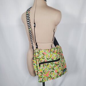 Kavu Medium Crossbody Bag Green Pink Floral Abstract Cotton Outdoors Rope Strap